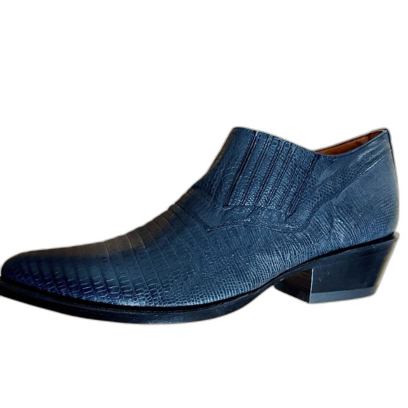 Mezcalero Mexico Made Embossed Leather Western Leather Booties in Blue 10EE main image 15